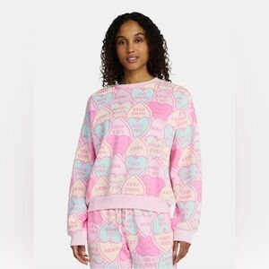 New Wound Up Candy Conversation Hearts Valentines Day Fleece Sweatshirt Top M💘💝